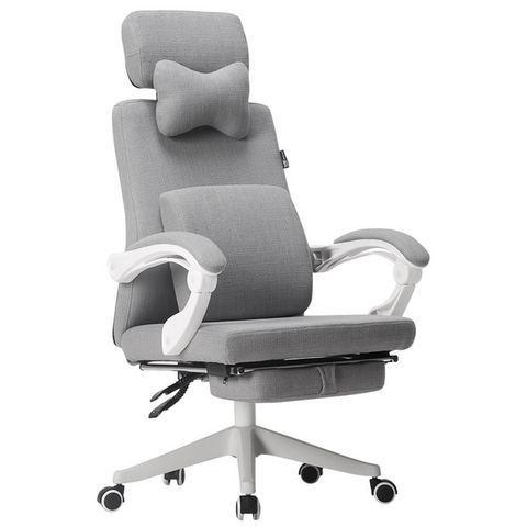 170° Recline Linen Swivel Office Chair With Footrest