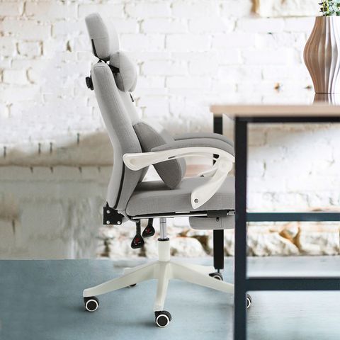 170° Recline Linen Swivel Office Chair With Footrest