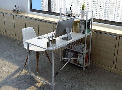 Study Desk With Open Shelves and Metal Frame