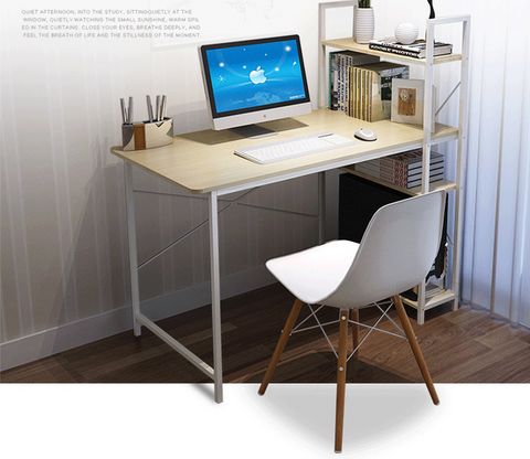 Study Desk With Open Shelves and Metal Frame