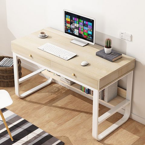 Steel Frame 2-Drawer Study Desk With Shelf