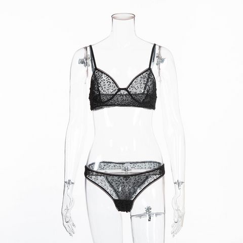 Leopard Print Sheer Mesh Bra Set