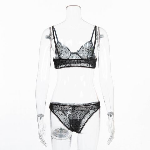 Leopard Print Sheer Mesh Bra Set