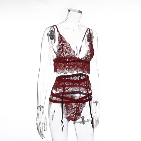 Scallop Edge Sheer Lace Bralette Set With Garter