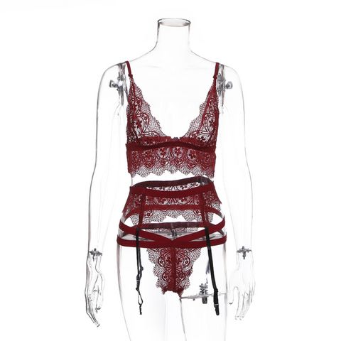 Scallop Edge Sheer Lace Bralette Set With Garter