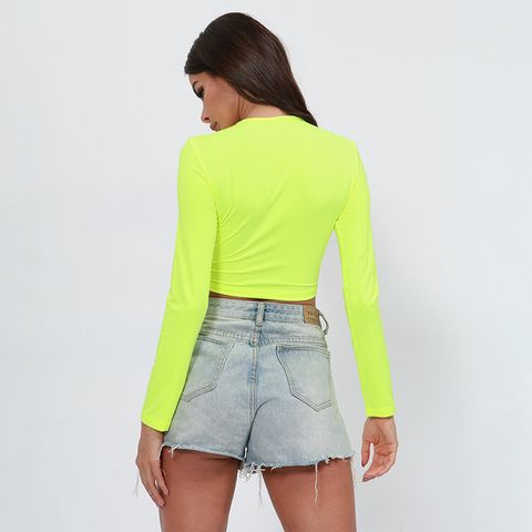 Cutout Long Sleeve Ruched Tie Crop Top