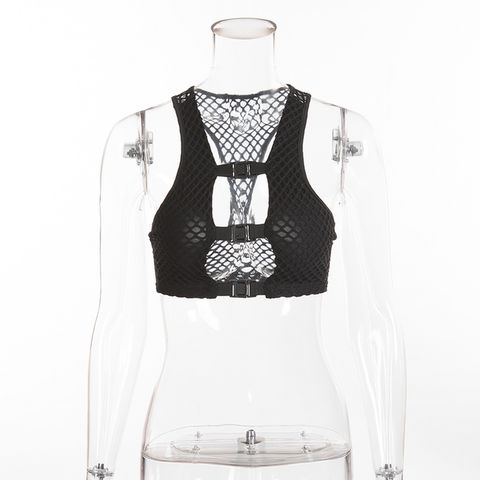 Racer Back Fishnet Sport Bralette With Buckle Closures