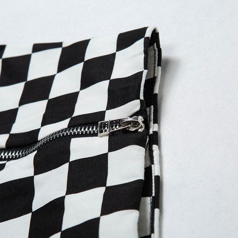 Double Zipper Front Red Checkered Skirt