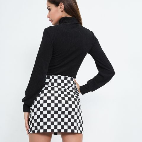 Double Zipper Front Red Checkered Skirt