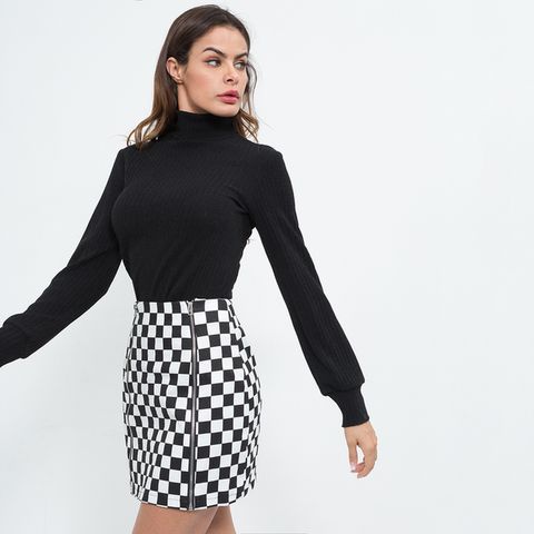 Double Zipper Front Red Checkered Skirt