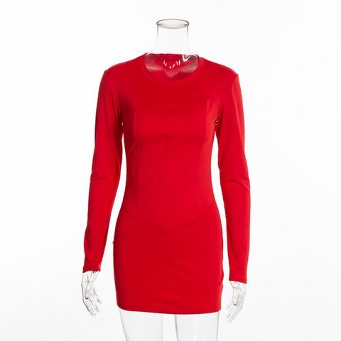 Sweetheart-Stripe Long Sleeve Round Neck Dress