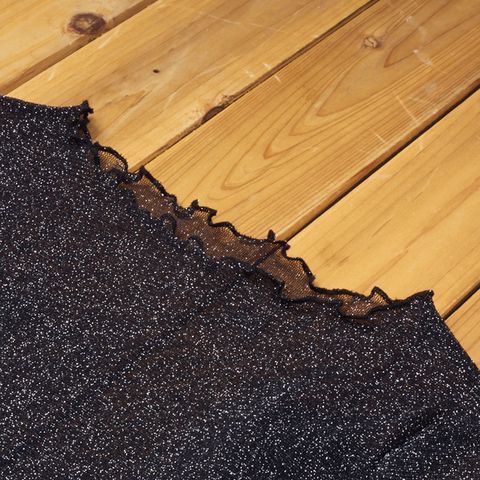 See Through Lettuce-Edge Long Sleeve Mock Neck Sparkly Mesh Crop Top