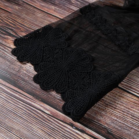 Bell Sleeve Mesh Splicing Lace Crop Top