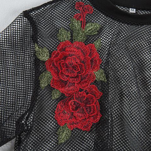 Embroidered Fishnet Crop Top With Shorts