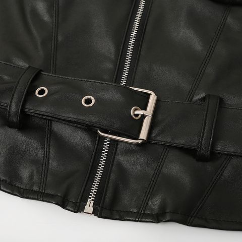 Buckle Accent Off-Shoulder Leather Top