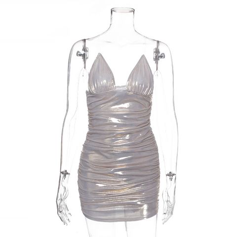 Shiny Ruched Dress With Transparent Straps
